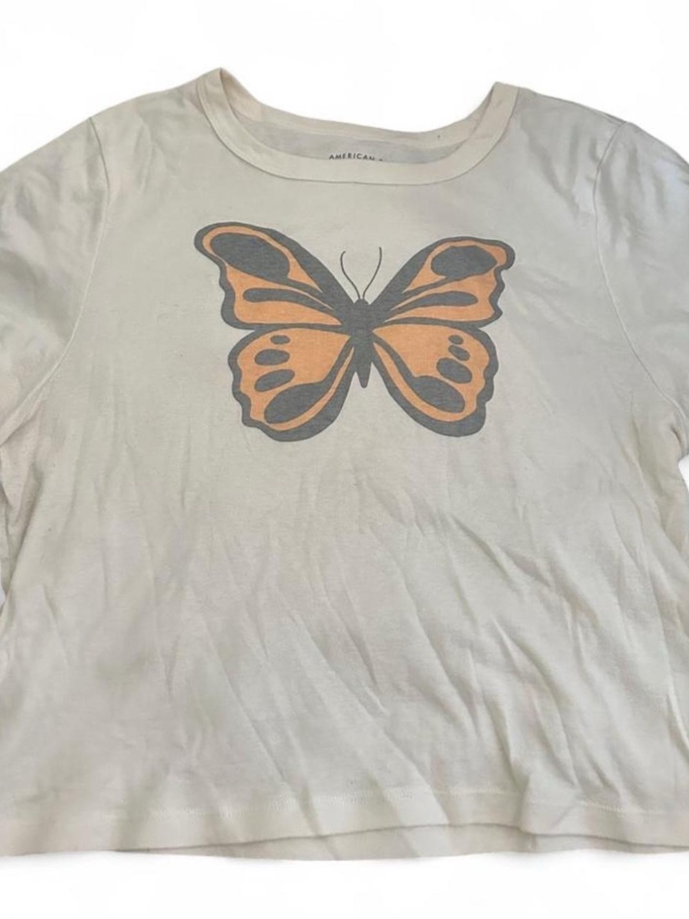 American Eagle Outfitters Cream Tee with Orange Butterfly
